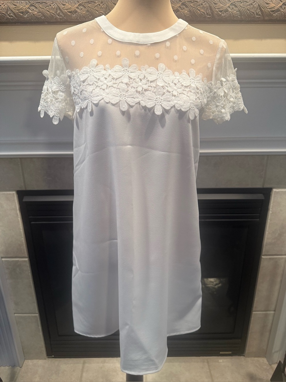 New SHEIN Mini White Dress with Sheer and Lace Top Size Small